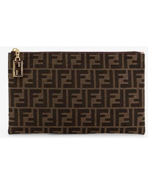 Fendi Medium Flat Ff Jacquard Fabric Pouch - Grey