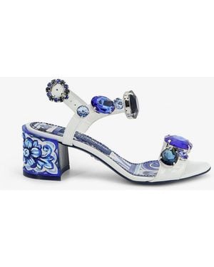 Dolce & Gabbana Dolce & Gabbana Patent Leather Sandals With Maiolica Print - White