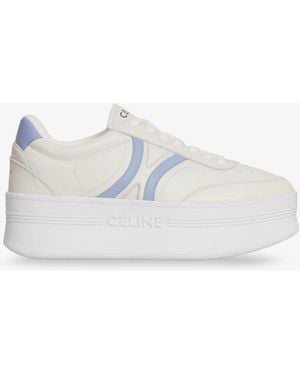 Celine Leather Block Trainers With Triomphe Logo On The Back - White