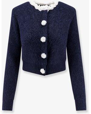 Self-Portrait Cardigan Con Bottoni Flower Pearl - Blu