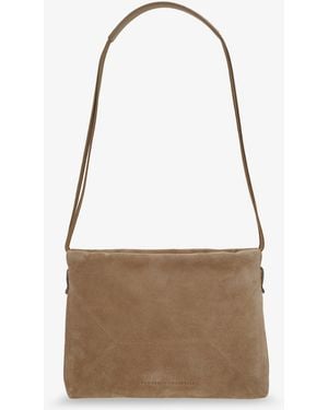 Brunello Cucinelli Suede Shoulder Bag With Logo On The Front - Natural