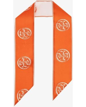 Tory Burch Cravatta Medallion Logo Ribbon Tie - Arancione