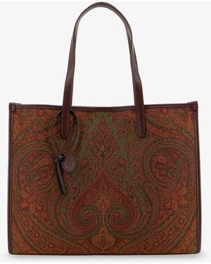 Etro Love Trotter Paisley Jacquard Shopping Bag With Leather Handles - Brown