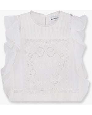 Self-Portrait Ramie Top With Lace Inserts - White