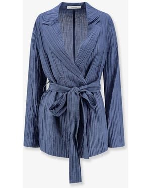 JOSEPH Crinkle Fabric Blazer With Belt - Blue