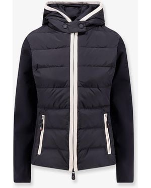 Moncler Cardigan Imbottito Con Cappuccio E Zip - Blu