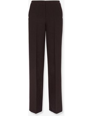 Fendi Virgin Wool Trousers With Metal Ff Details - Brown