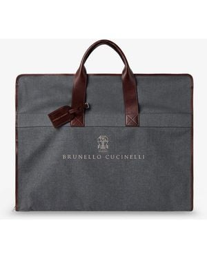 Brunello Cucinelli Technical Fabric And Leather Garment Bag - Black