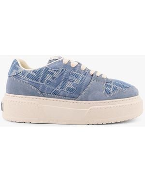 Fendi Match Canvas And Suede Low-Top Sneakers - Blue
