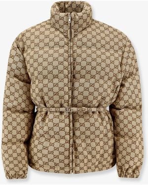 Gucci Gg Fabric Padded Jacket With Belt - Natural