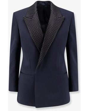 Bottega Veneta Wool Blazer With Intrecciato Detail - Blue