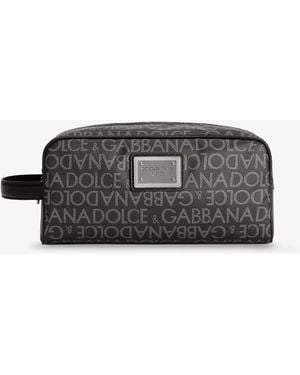 Dolce & Gabbana Coated Canvas Necessaire With All-Over Logo - Grey