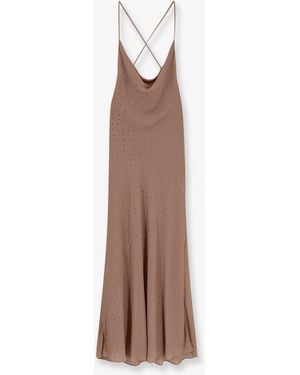 Pinko Farro Long Dress With Rhinestones - Natural