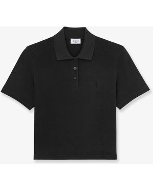 Saint Laurent Cassandre Cotton Pique Cotton Polo Shirt - Black