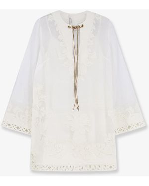 Zimmermann Indra Ramie Long Dress With All-Over Embroidery - White