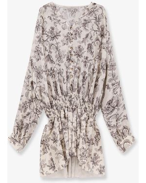 Golden Goose Short Cotton Dress With Floral Pattern - White