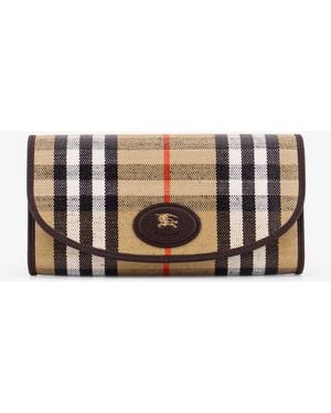 Burberry Coated Canvas Wallet With Check Motif - White