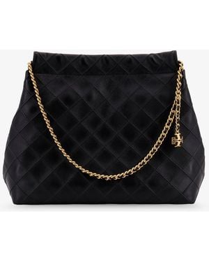 Tory Burch Fleming Hobo Leather Bag - Black