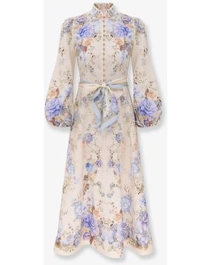 Zimmermann Clash Linen Midi Dress With Floral Print - White
