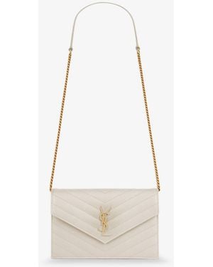 Saint Laurent Envelope Leather Crossbody Bag - White