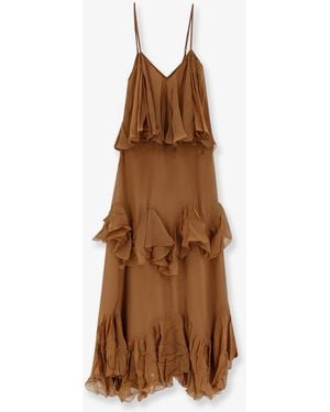 Mes Demoiselles Calimera Ruffled V-Neck Maxi Dress - Brown
