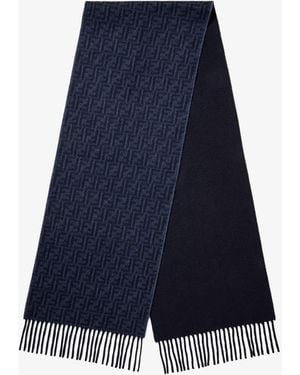 Fendi Ff Zucca Wool And Cashmere Scarf - Blue