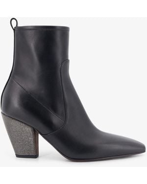 Brunello Cucinelli Precious Heel Leather Ankle Boots - Black