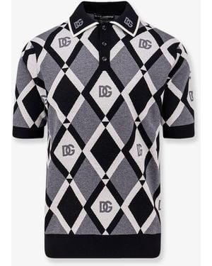 Dolce & Gabbana Virgin Wool Polo Shirt With Geometric Print - Black