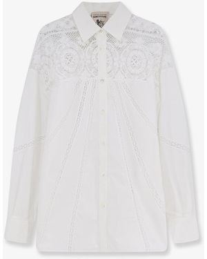 Semicouture Cotton Shirt With Lace Inserts - White