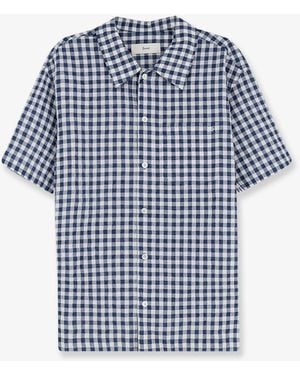 DUNST Cotton Blend Shirt With Check Pattern - Blue