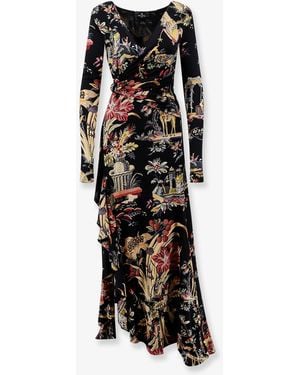 Etro Stretch Viscose Long Dress With Print - Black