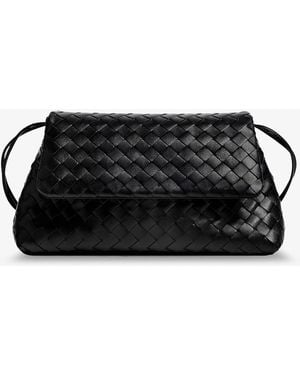 Bottega Veneta Leather Shoulder Bag With Intrecciato Pattern - Black