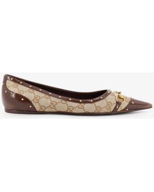 Gucci Savoy Gg Fabric Ballerinas With Stud Detail - White