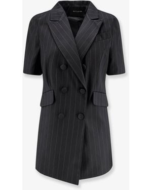 ACTUALEE Double-Breasted Pinstriped Blazer - Black