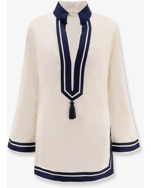 Tory Burch Cotton Short Dress With Contrasting Profiles - White