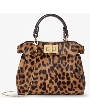 Fendi Nano Peekaboo Shoulder Bag With Leo Print - Brown