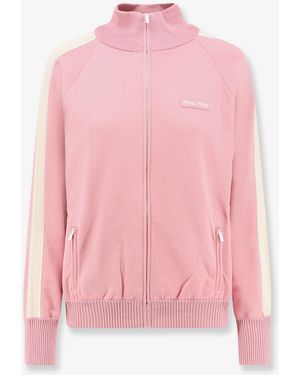 Miu Miu Silk Blend Cardigan With Embroidered Logo Patch - Pink