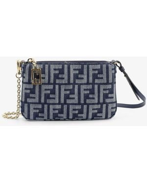 Fendi Baguette Ff Jacquard Fabric Clutch Bag - Blue
