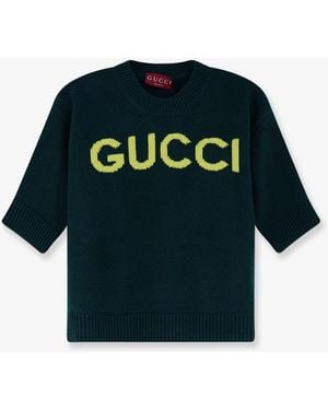 Gucci Wool Jumper With Frontal Logo Embroidery - Blue
