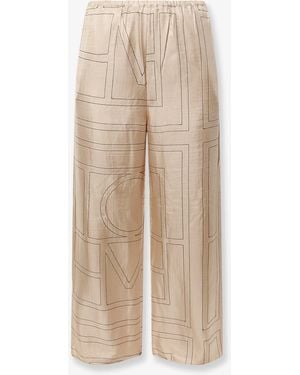 TOTEME Silk Trousers With Monogram Logo Embroidery - Natural