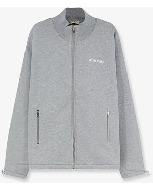 Miu Miu Oversize Cotton Sweatshirt With Zip Closure - Grey