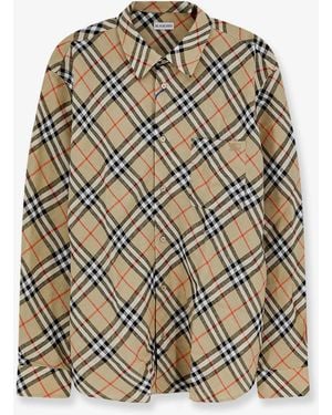 Burberry Linen Shirt With Check Print - Natural