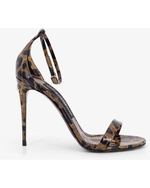 Dolce & Gabbana Leather Sandals With Leo Print - White