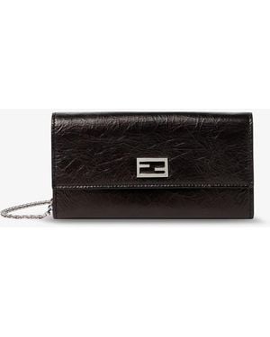 Fendi Continental Crackled Leather Wallet - White