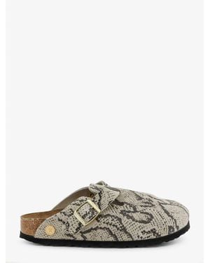 Birkenstock Boston Suede Sabot With Python Print - Gray