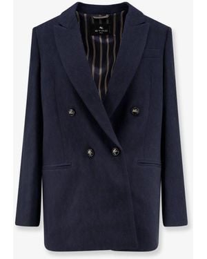 Etro Double-Breasted Stretch Wool Blazer - Blue
