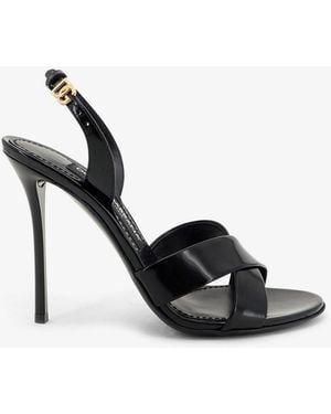 Dolce & Gabbana Keira Shiny Calfskin Leather Sandals - Black