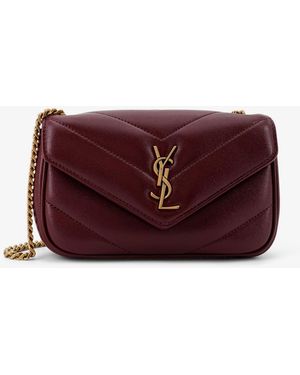 Saint Laurent Loulou Mini Leather Shoulder Bag With Chevron Stitching - Purple