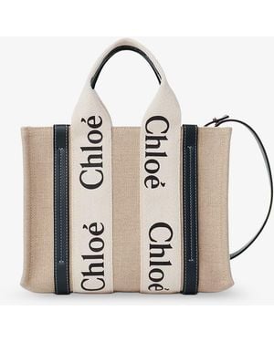 Chloé Woody Linen Canvas And Leather Crossbody Bag - Natural