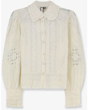 Scarlett Poppies Zetna Cotton Top With All-Over Lace Details - White